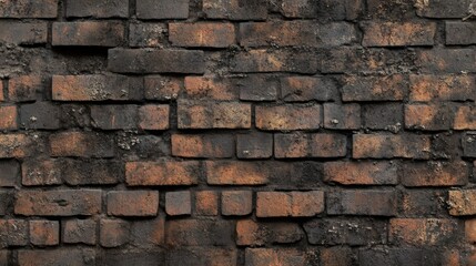 Obraz premium Weathered brick wall with dark char and scorch marks reflecting the aftermath of a hurricane