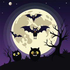 Full Moon Halloween Scene with Bats