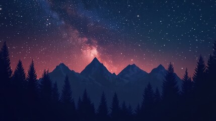 Naklejka premium The wonder and enormity of the night under the stars on a cloudless night. Milky Way and silhouettes of trees and mountains. Beautiful milky way with stars