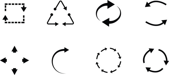 Set of Recycle Fill icons. An arrow that revolve endlessly Reuse concept Recycled. Rounded angles. Ecology, Bio rotation arrows symbols Signs vector collection isolated on transparent background