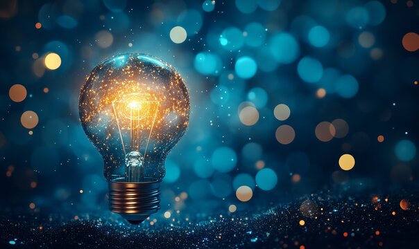 Light blub bright on technology futuristic concept background, abstract idea for creativity vision