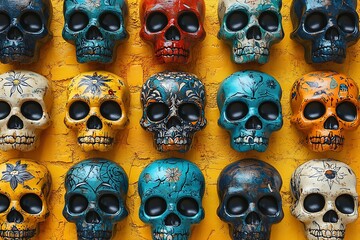 Assortment of Colorful Skulls.
