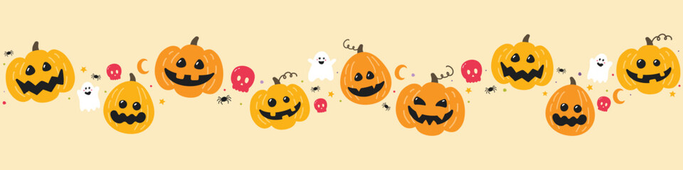 Banner with cute pumpkin lanterns. Halloween design. Vector illustration