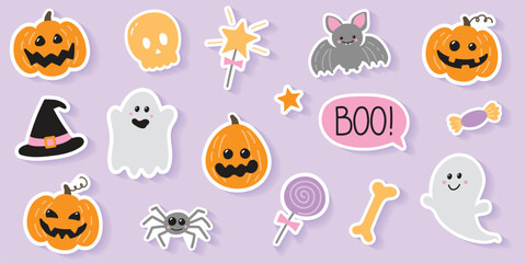 Fototapeta premium Collection of a hand drawn Halloween icons. Design of stickers. Vector illustration