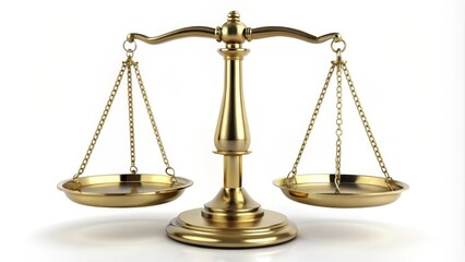 Golden scale representing justice concept standing on white background
