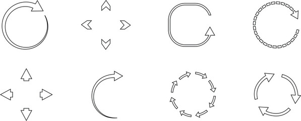 Set of Recycle Fill icons. An arrow that revolve endlessly Reuse concept Recycled. Rounded angles. Ecology, Bio rotation arrows symbols Signs vector collection isolated on transparent background