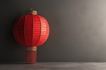 Elegant Red Chinese Lantern Against a Dark Minimalist Background