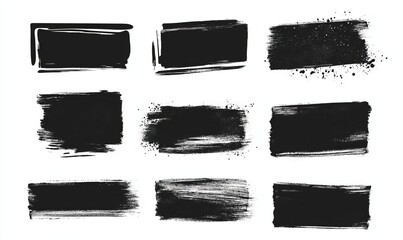 Grunge rectangle frame set. Different paint brushed border collection. Black chalk or ink rectangular uneven stroke design elements for banner, poster, flyer, brochure, cover