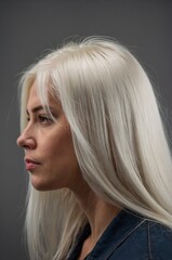 Close-up of Woman's Head with Silky Straight Gray Hair