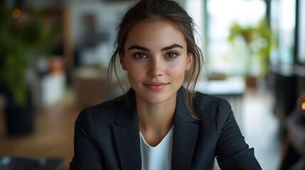 Naklejka premium A woman in a business suit is smiling at the camera