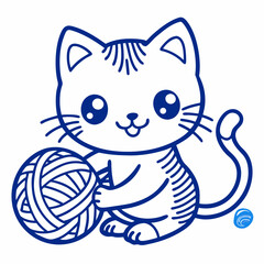 Cute funny cat playing with yarn balls, wool socks. Playful mischievous kitten in festive reindeer antlers. Feline Christmas fun, winter holiday. Flat vector illustration isolated on white background 