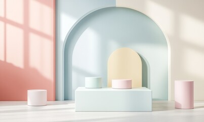 abstract geometric shape pastel color scene minimal, design for cosmetic or product display podium