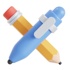 3D icon of pencil and pen