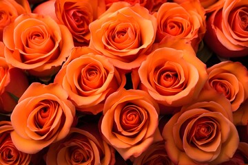 A stunning display of freshly cut orange roses fills the space with warmth and color highlighting the delicate layers and rich hues of each bloom