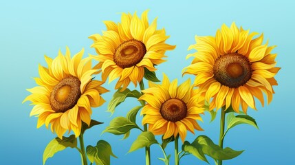 Fototapeta premium Sunflowers stretch toward the brilliant blue sky basking in warm sunlight creating a lively atmosphere in a colorful garden filled with nature
