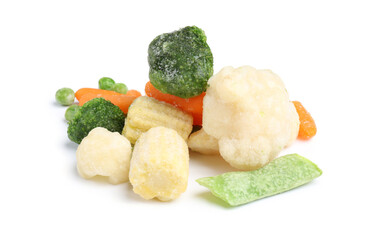 Mix of different frozen vegetables isolated on white