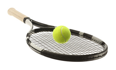 Tennis racket with ball isolated on white