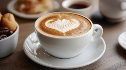 A beautifully crafted latte with heart design, perfect for coffee lovers