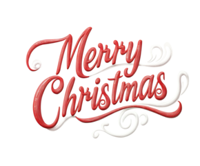 "Merry Christmas", text in a cursive font, with a red and white color scheme on a white background, created using vector graphics. Transparent background, PNG