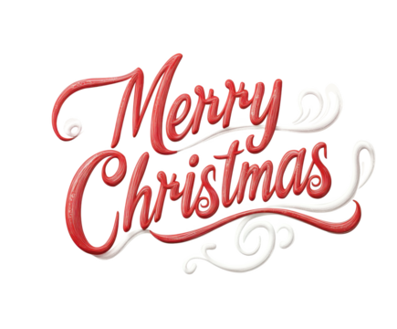 "Merry Christmas", text in a cursive font, with a red and white color scheme on a white background, created using vector graphics. Transparent background, PNG
