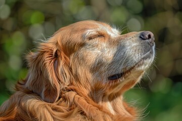Obraz premium Happy retriever scratching neck makes viewers smile.