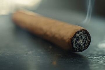 Brown smoking cigar on table