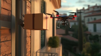 Obraz premium Drone Delivery Package Drop at Residential Door
