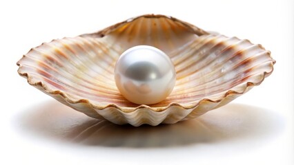 Big white pearl is resting on a beautiful iridescent mother of pearl shell