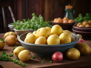 Closeup of the potatoes on table