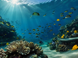 Naklejka premium Swimming fishes in the sea