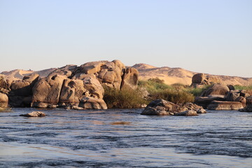 beautiful nature landscape on the river Nile in Aswan, Egypt