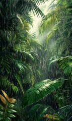 Fototapeta premium Tropical rainforest with heavy rain.