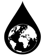 Fototapeta premium Black and white water drop logo featuring the Earth inside, symbolizing environmental protection and water conservation