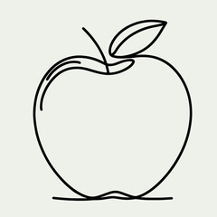 Minimalist line art of an apple with a leaf, representing freshness and healthy eating