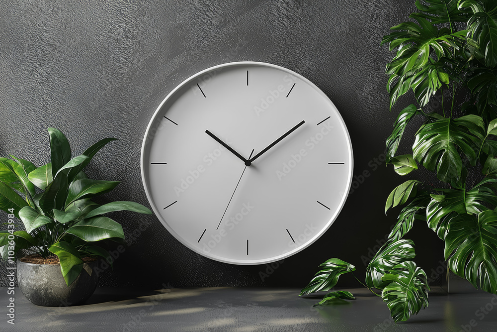 Poster a plain white clock with no numbers, representing the abstract nature of time. concept of minimalism