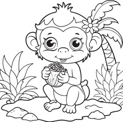 Obraz premium Floral Monkey Line Art with Tulip Accents