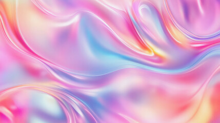Obraz premium A shiny pink holographic background with flowing waves and soft gradients, creating a vibrant and colorful visual experience