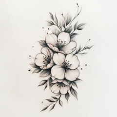 Flower minimalist tattoo design black and white art illustration sketch drawing