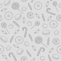 Seamless pattern with sweet and candy on gray background 
