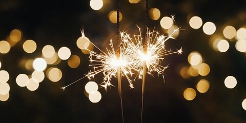Fototapeta premium sparklers on a bokeh background in the dark high quality photo