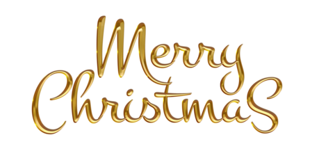 Isolated text Merry Christmas written in golden script font. PNG Transparent Background.