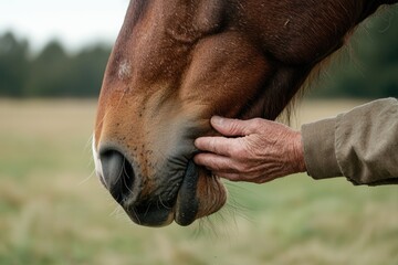 Obraz premium Gentle Touch of a Hand on a Horse's Muzzle