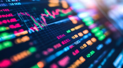 Fototapeta premium A colorful stock market chart displaying fluctuating data and trading information.