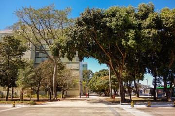 shaded sidewalk of Esplanade of Ministries in Brasilia, Brazil. Esplanada dos Ministerios