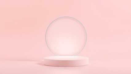 Podium for product presentation on soft light colour background.