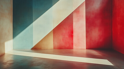 Minimalist Geometric Room with Bold Red, Blue & Yellow Color Blocks