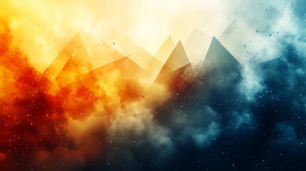 Abstract Geometric Clouds with Fiery Orange & Blue Gradient Glow