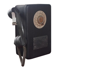 Antique black and white telephone on white background, technology, vintage, decor, decoration,...