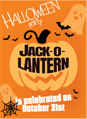 jack - o - lantern halloween 31 october, a poster with text and images on it, poster advertising a party on October 31st