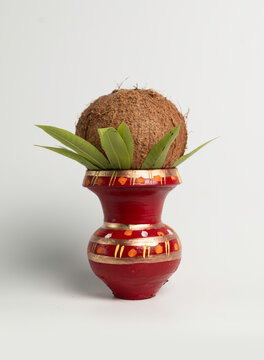 Alpona desing Terracotta  ghot with green coconut and mango branch